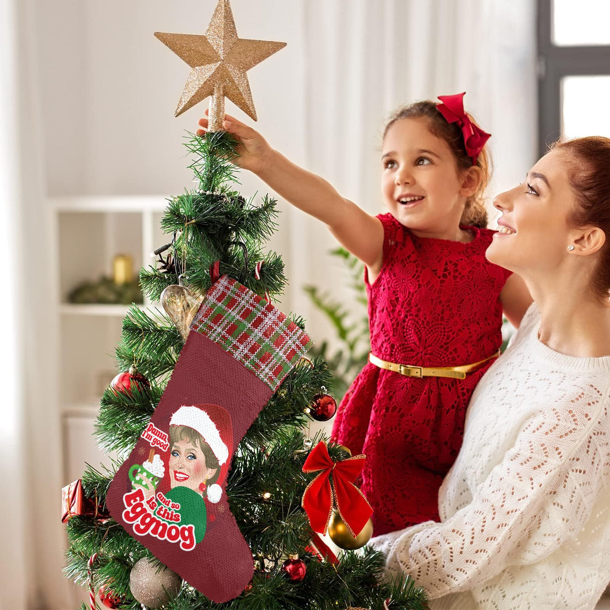 Damn Eggnog (Sequin Christmas Stocking)-Christmas Stockings-Swish Embassy