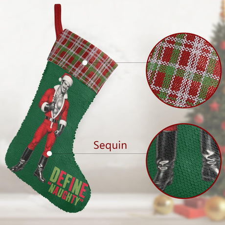 Define Naughty (Sequin Christmas Stocking)-Christmas Stockings-Swish Embassy