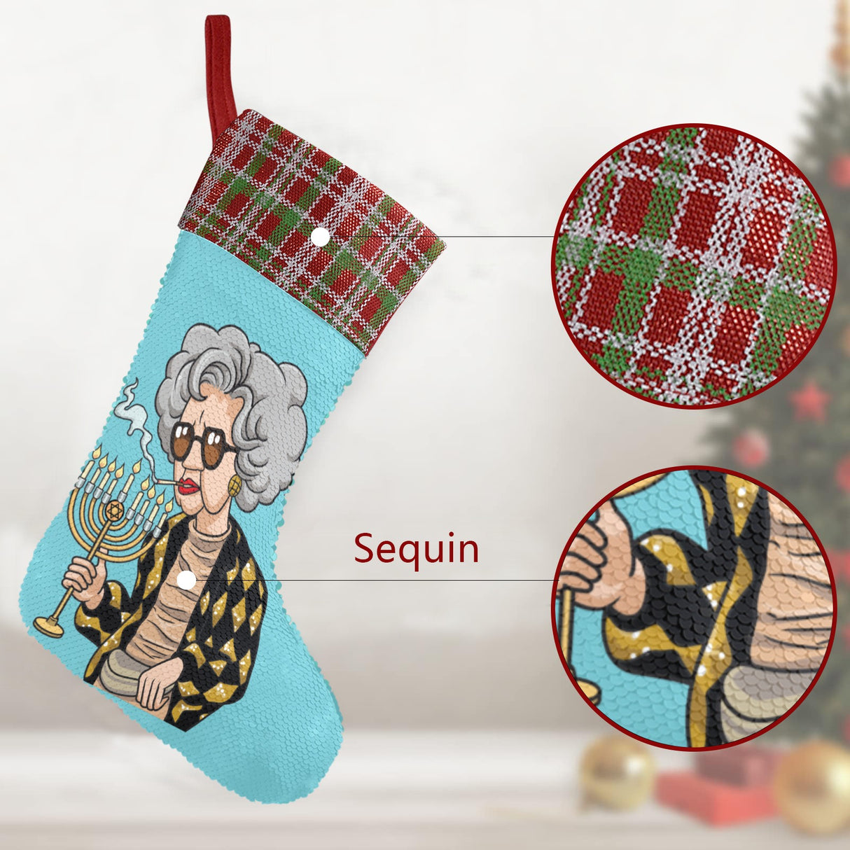 Festival of Lights (Sequin Christmas Stocking)-Christmas Stockings-Swish Embassy