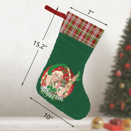 I See Me Under the Mistletoe (Sequin Christmas Stocking)-Christmas Stockings-Swish Embassy