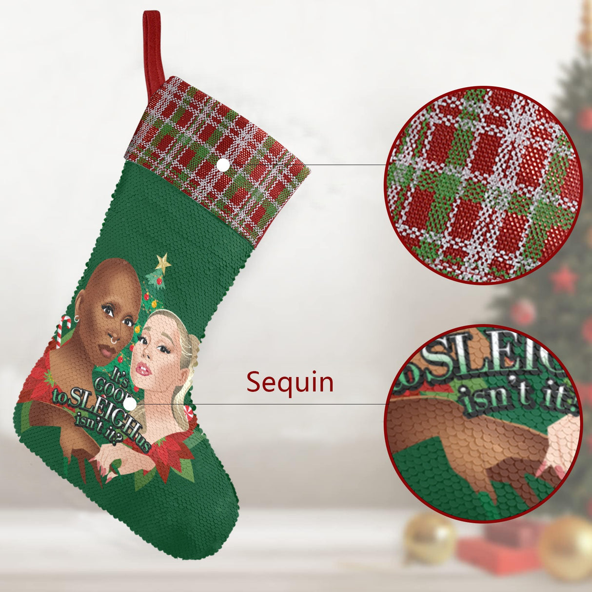 It's Good to Sleigh Us (Sequin Christmas Stocking)-Christmas Stockings-Swish Embassy