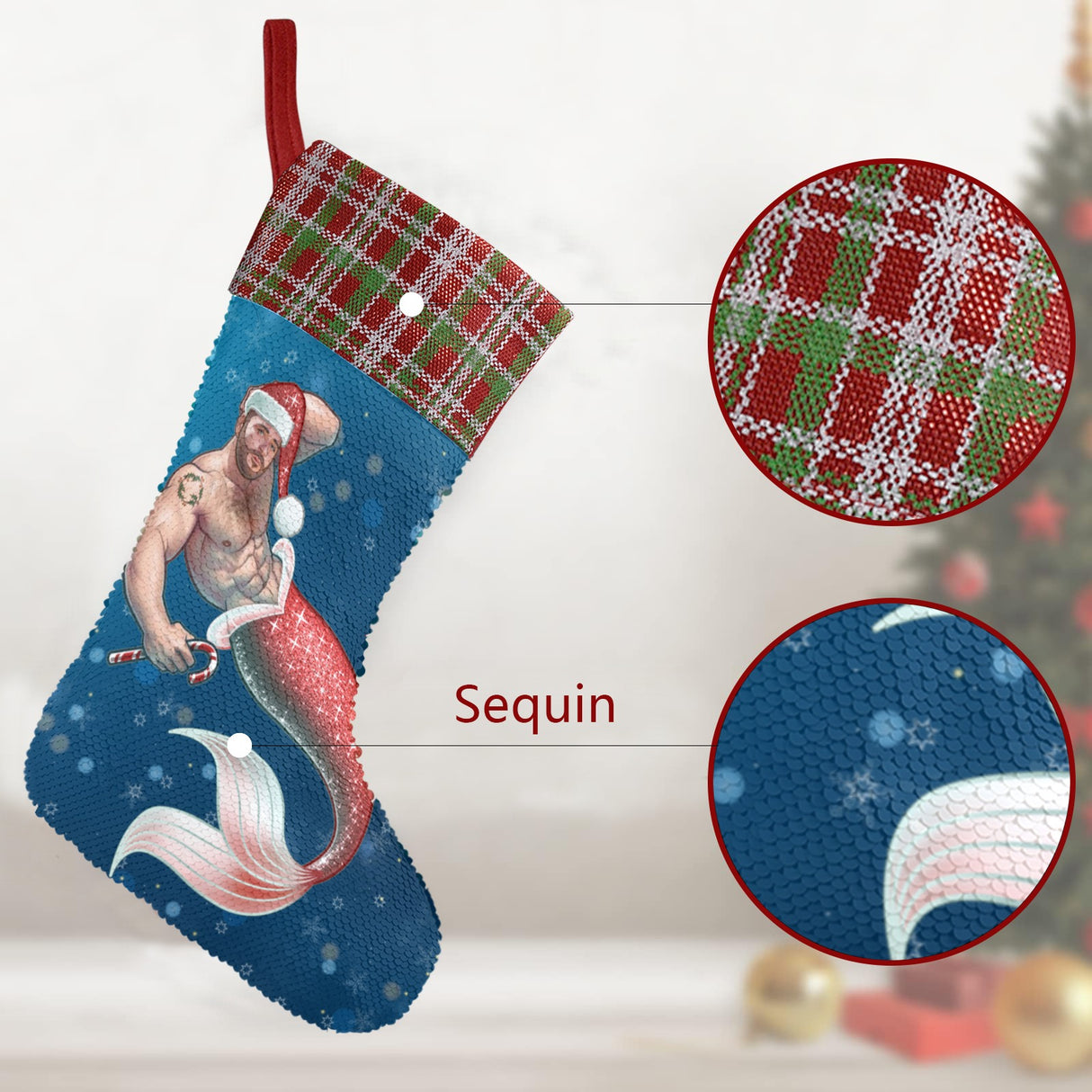 Merman Christmas (Sequin Christmas Stocking)-Christmas Stockings-Swish Embassy