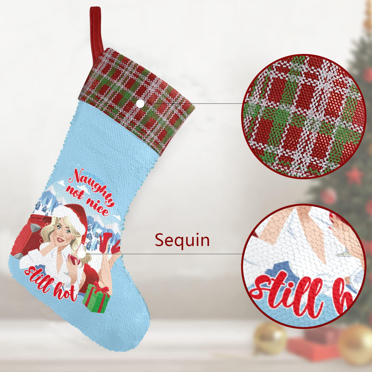 Naughty Not Nice (Sequin Christmas Stocking)-Christmas Stockings-Swish Embassy