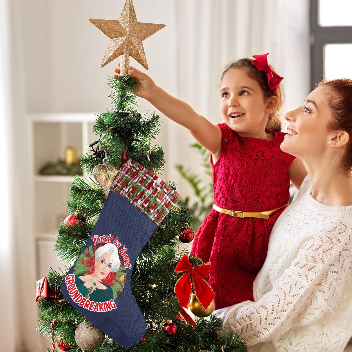 Tinsel for XMas (Sequin Christmas Stocking)-Christmas Stockings-Swish Embassy