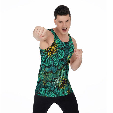 Turquoise Florals (Allover Tank Top)-Allover Tank Top-Swish Embassy