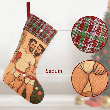 Unwrapping (Sequin Christmas Stocking)-Christmas Stockings-Swish Embassy