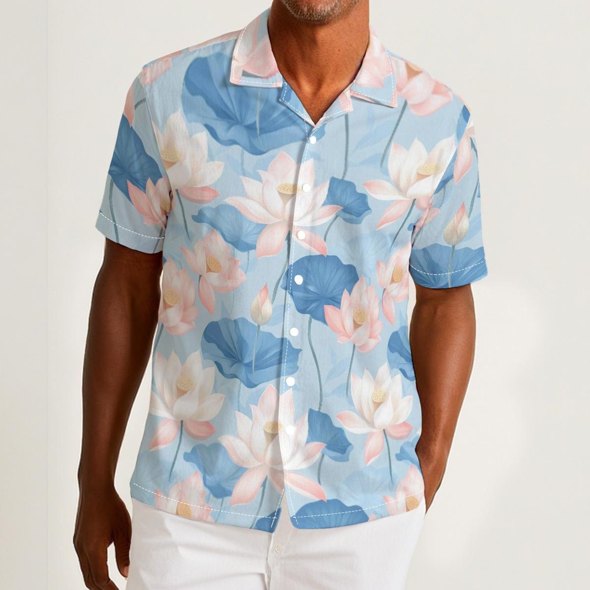Blue Lotus (Cotton Button Shirt)-Cotton Button Shirt-Swish Embassy