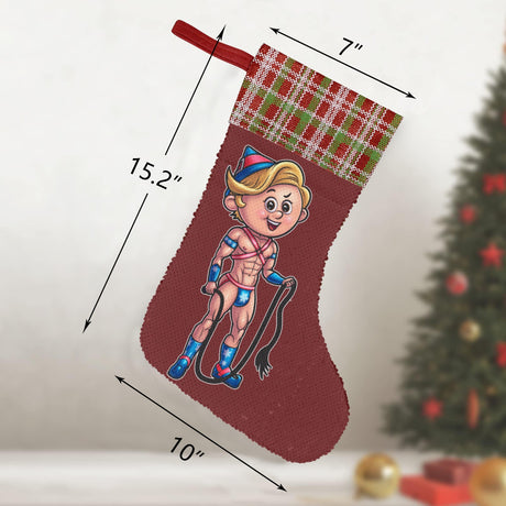 Dom Top Elf (Sequin Christmas Stocking)-Christmas Stockings-Swish Embassy