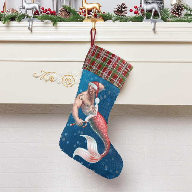 Merman Christmas (Sequin Christmas Stocking)-Christmas Stockings-Swish Embassy