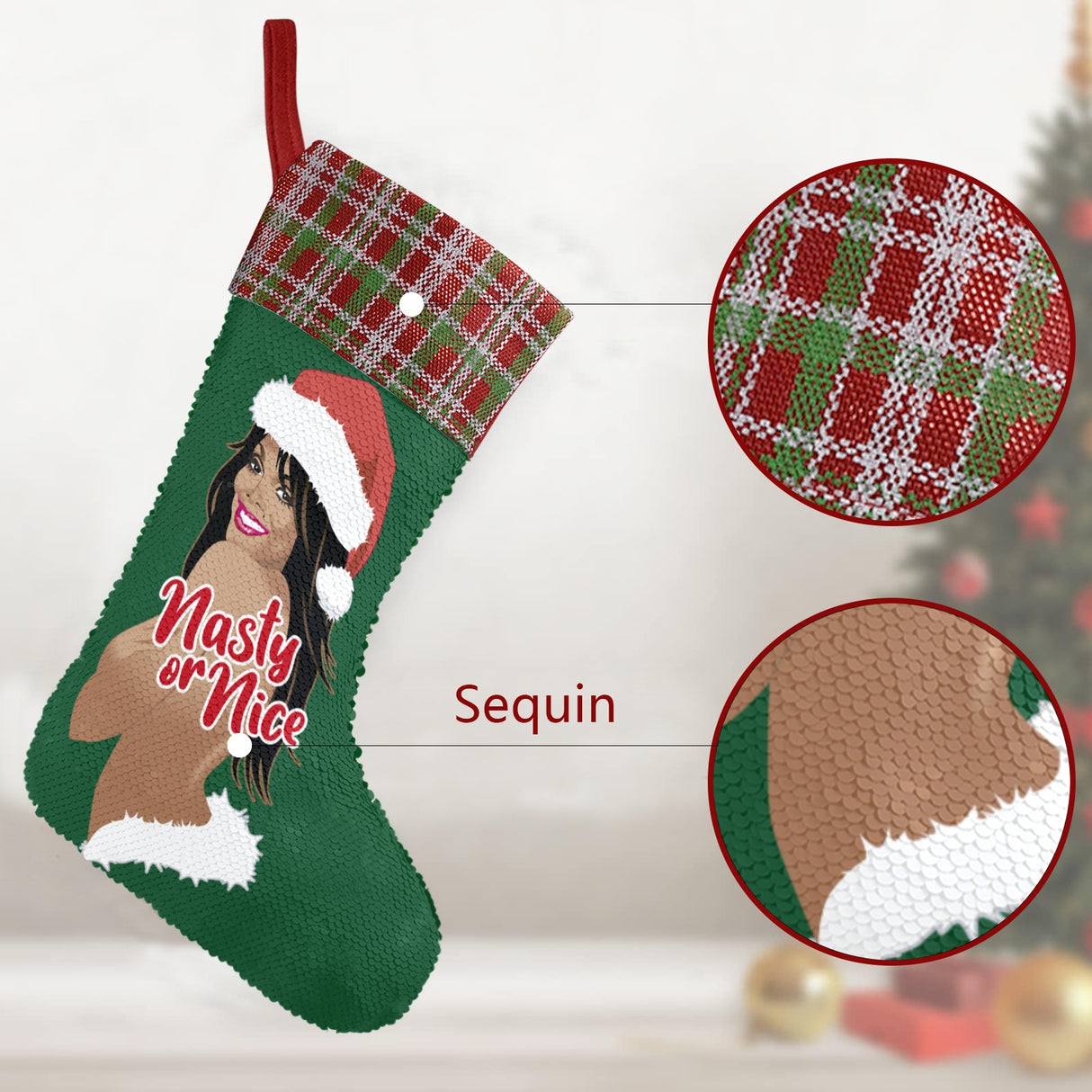 Nasty or Nice (Sequin Christmas Stocking)-Christmas Stockings-Swish Embassy