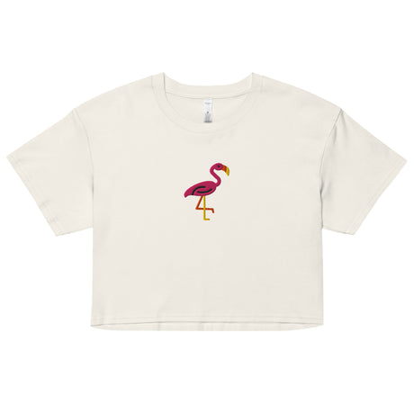 Pink Flamingo (Embroidered) (Crop Top)-Crop Top-Swish Embassy