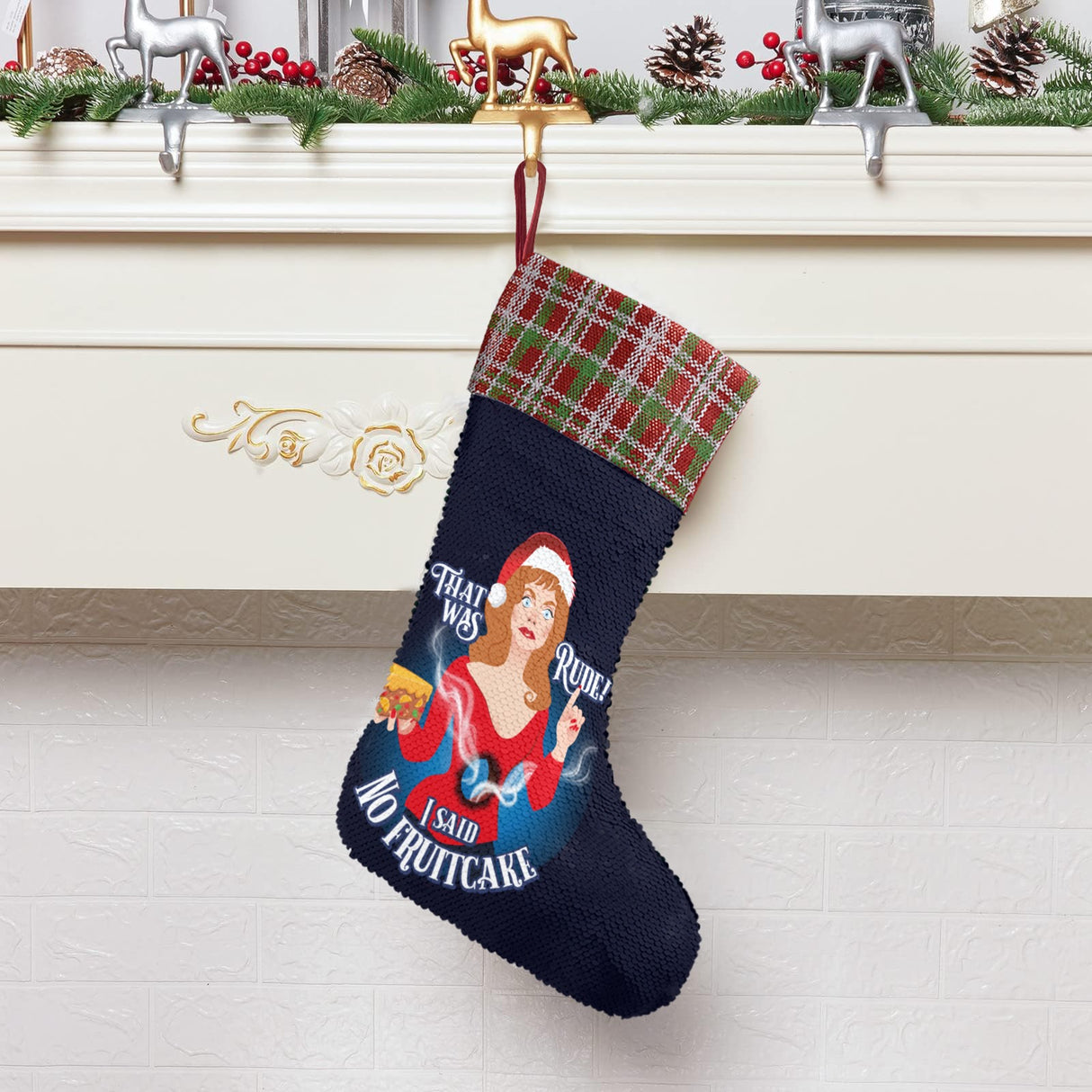 Rude Fruitcake (Sequin Christmas Stocking)-Christmas Stockings-Swish Embassy
