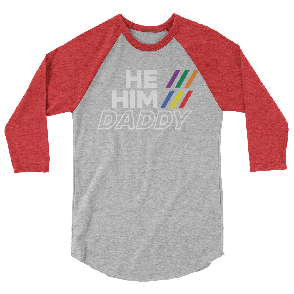 He/Him/Daddy (Raglan) - Heather Grey/Heather Red